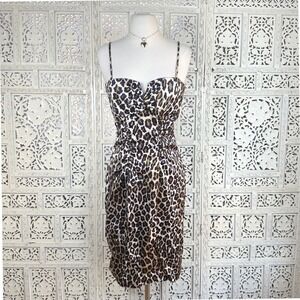 Vintage Cache Cheetah Print Fitted Knee Length Formal‎ Cocktail Party Dress Sz M
